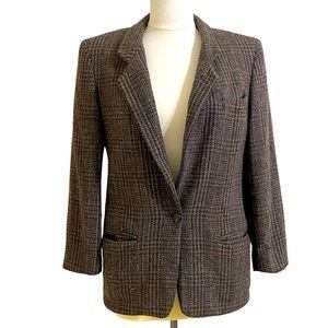VINTAGE Women’s Brown Gray Wool Plaid Blazer Made In USA Size 6